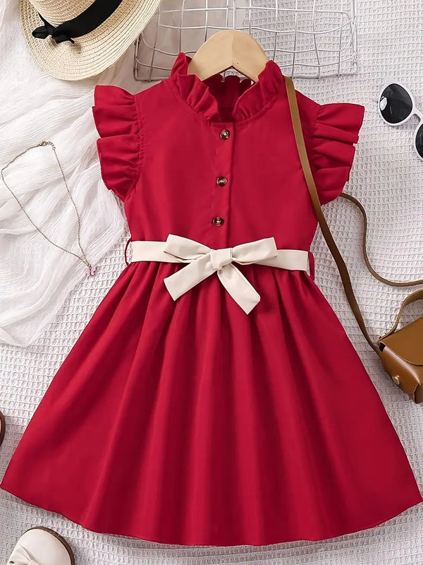 Red Belt Sleeveless frock
